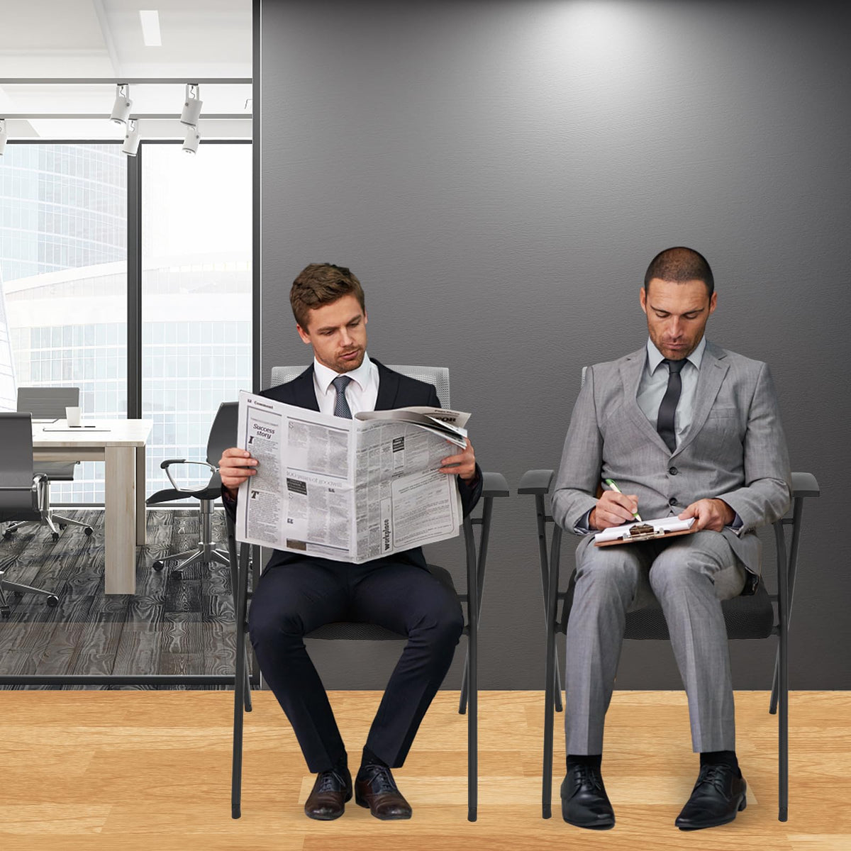 Grey Stackable Folding Mesh Office Chair with Arms B926614