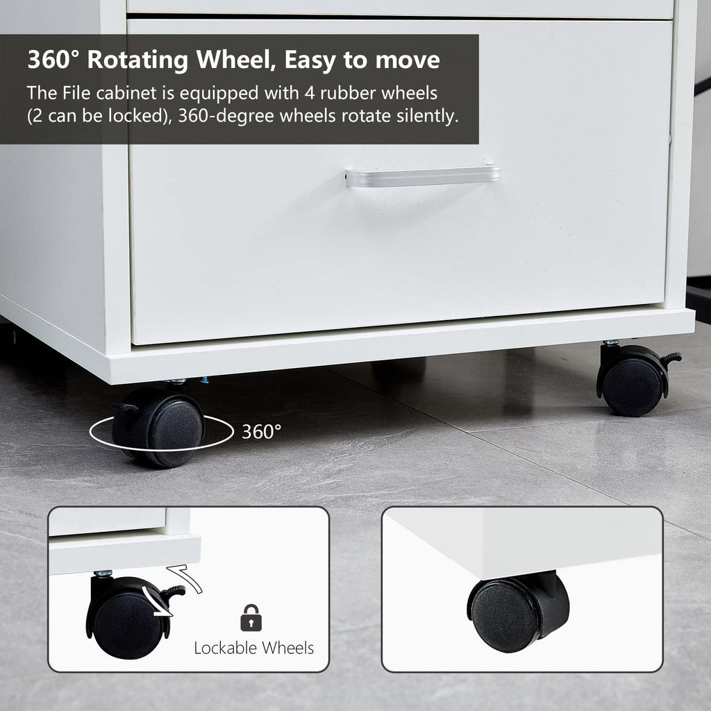 White 3 Drawer Rolling Wood File Cabinet P10188