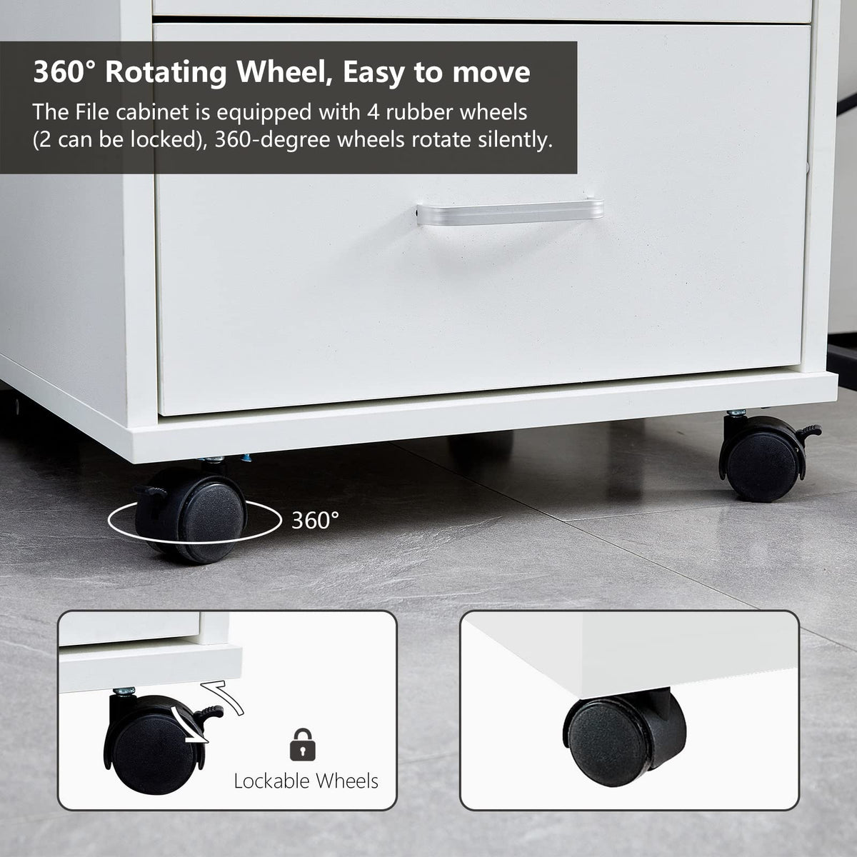 White 3 Drawer Rolling Wood File Cabinet P10188