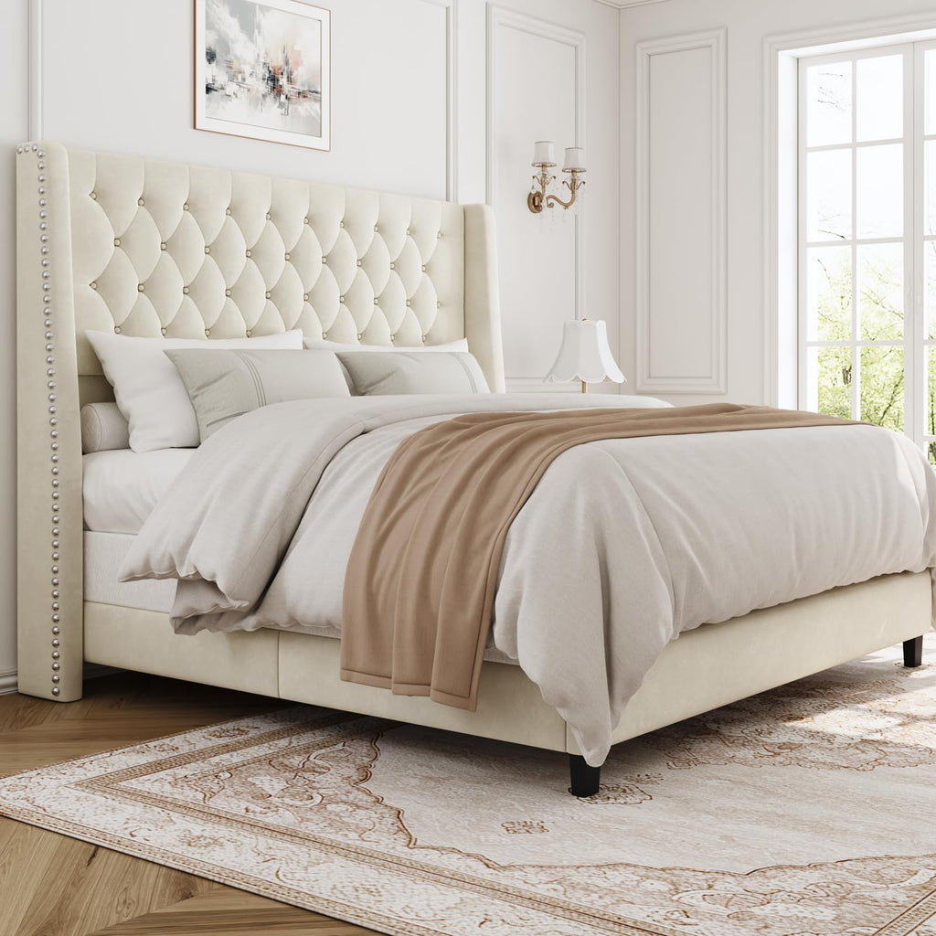 Queen Upholstered Bed Frame with Wingback B118