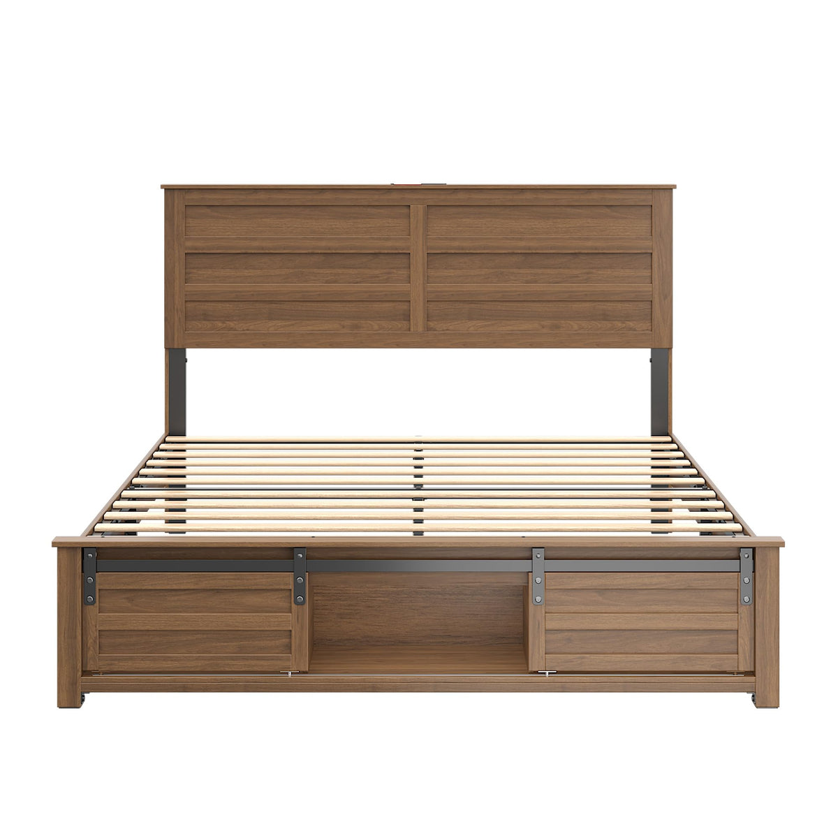 Queen Size Wooden Bed Frame with Headboard and Storage Footboard D10431