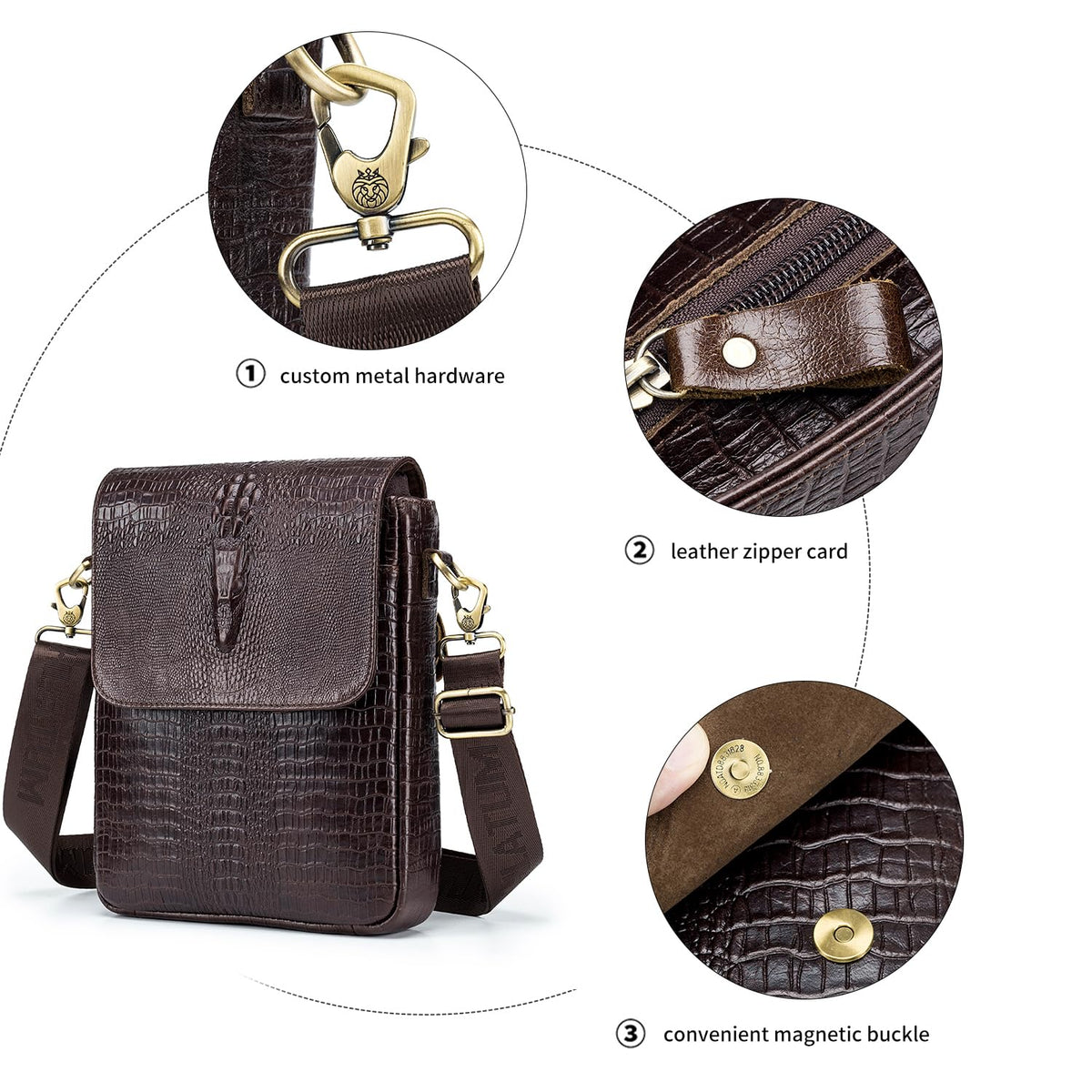 Leather Crocodile Embossed Messenger Bag Q871199