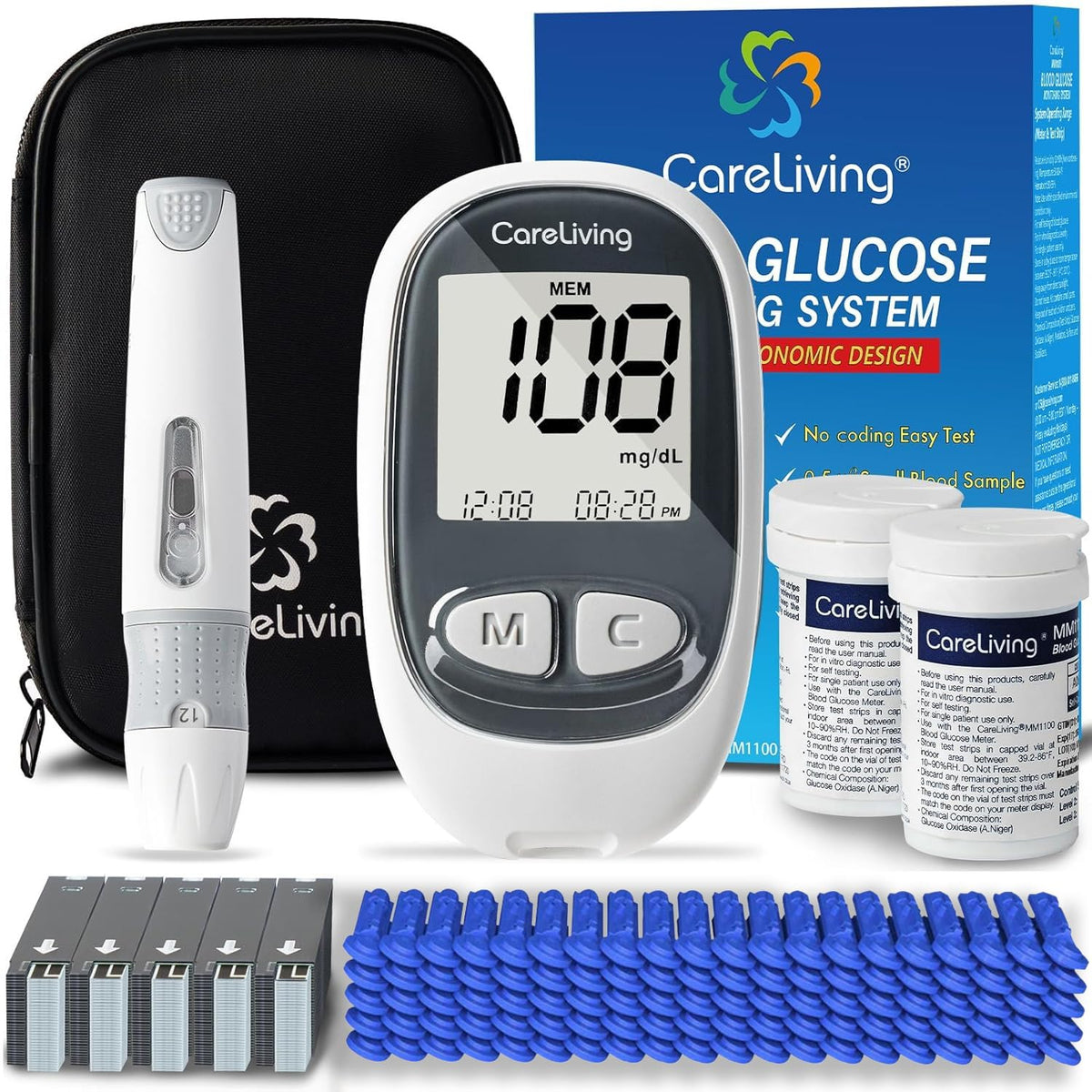 Blood Glucose Monitor Kit with 100 Test Strips M623488