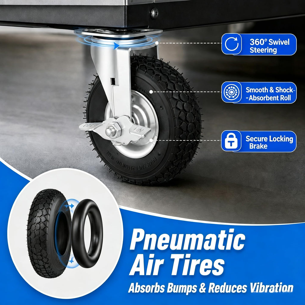 8 Inch Heavy Duty Pneumatic Caster Wheels with Brake, 1000 lbs Capacity, Set of 4 T31112