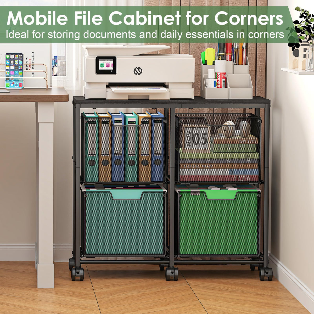 Black 4 Drawer Mobile File Cabinet J5486