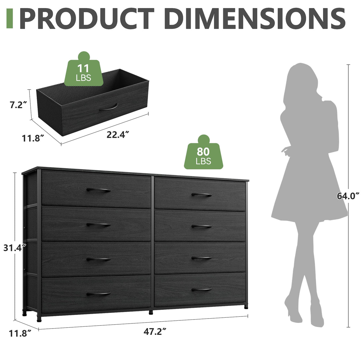 Wide 8 Drawer Dresser G6948