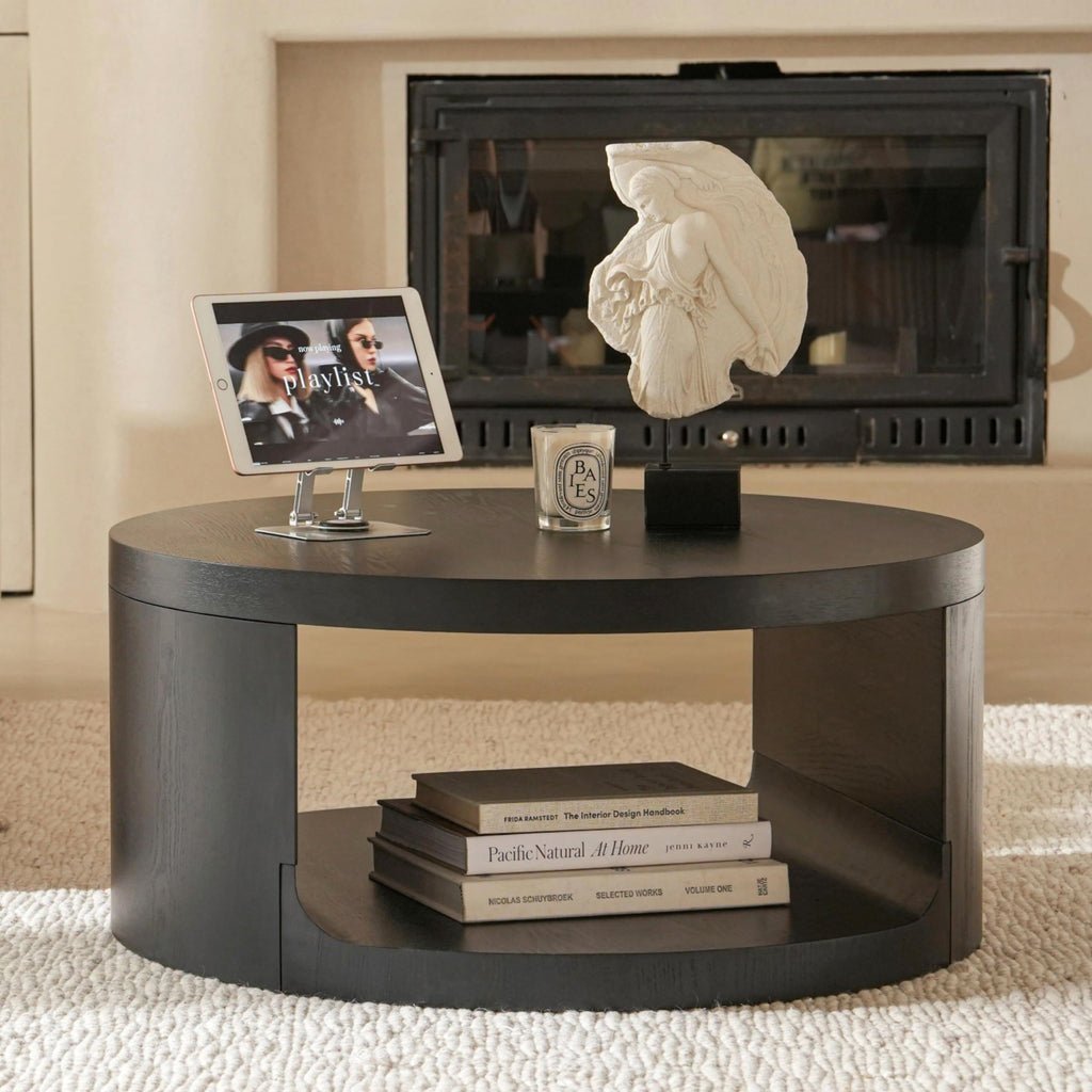 Black Round Coffee Table with Storage N8147