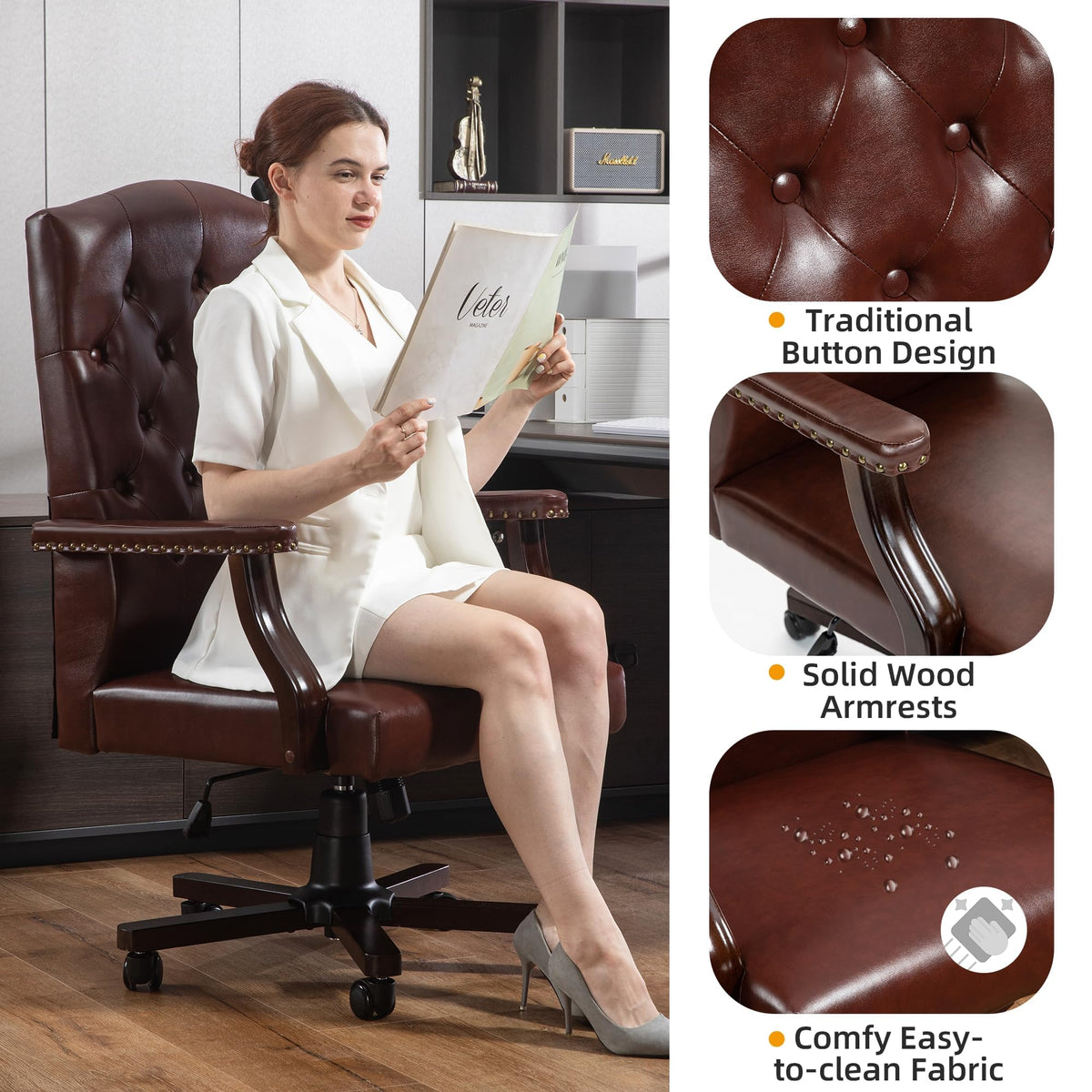 Brown Faux Leather High Back Executive Office Chair L6552