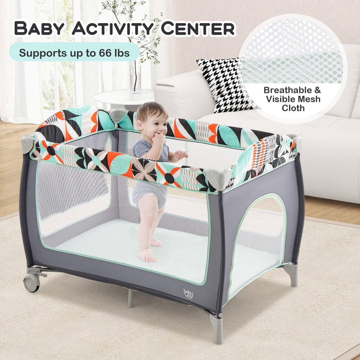 4 in 1 Pack and Play Portable Baby Playard with Bassinet D22288