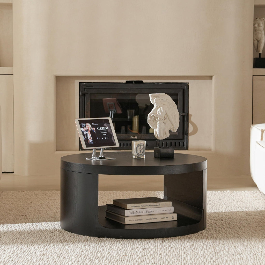 Black Round Coffee Table with Storage N8147