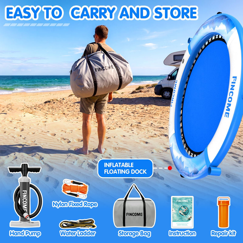 Inflatable Water Hammock Floating Dock 8FT Round with Water Ladder and Cup Holder Light Blue V595442