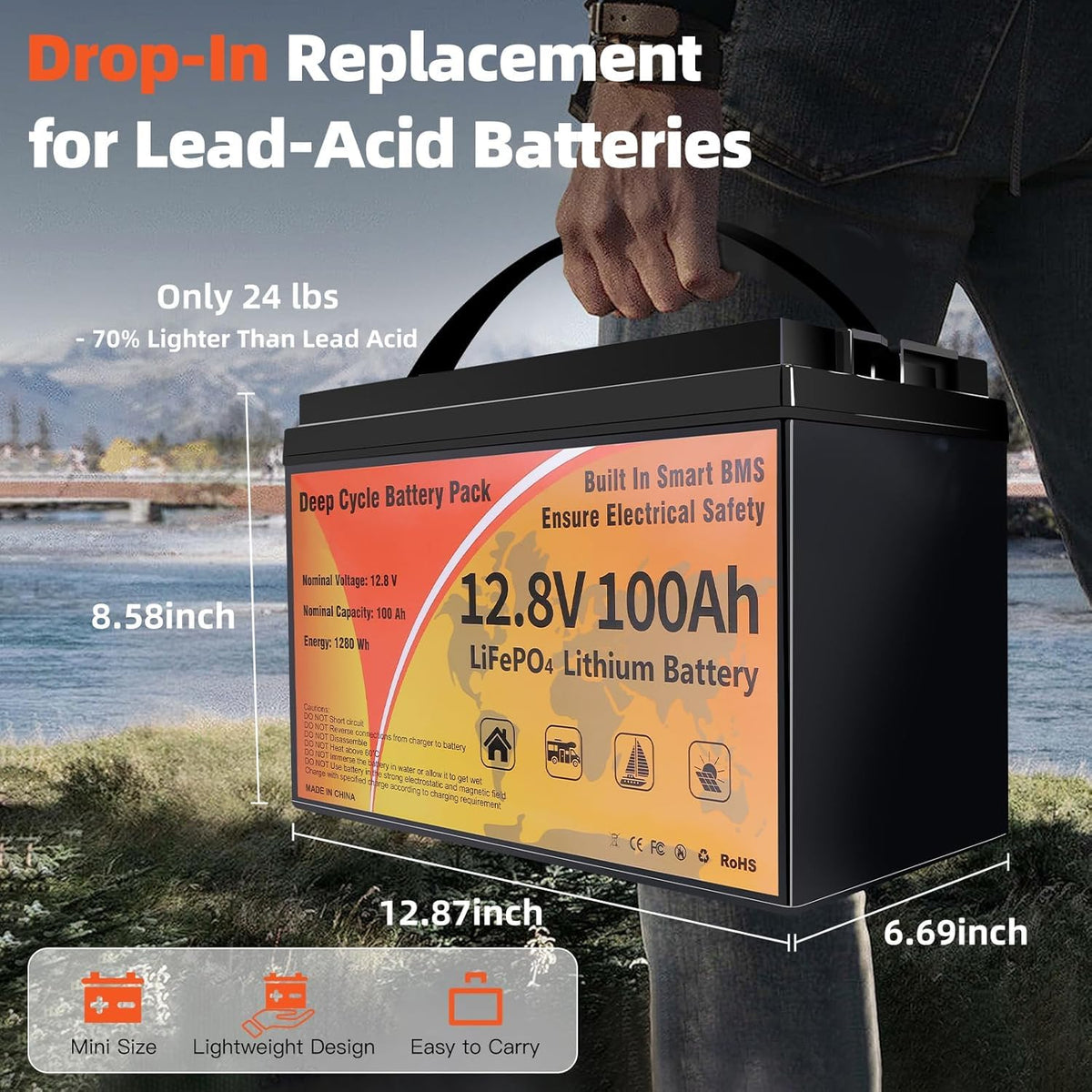 12V 100Ah LiFePO4 Deep Cycle Battery J6507
