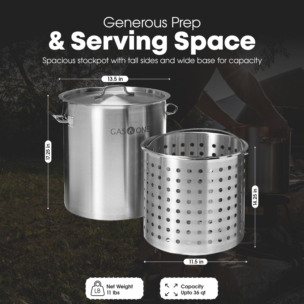 Stainless Steel 36qt Stockpot with Basket and Lid Y9018