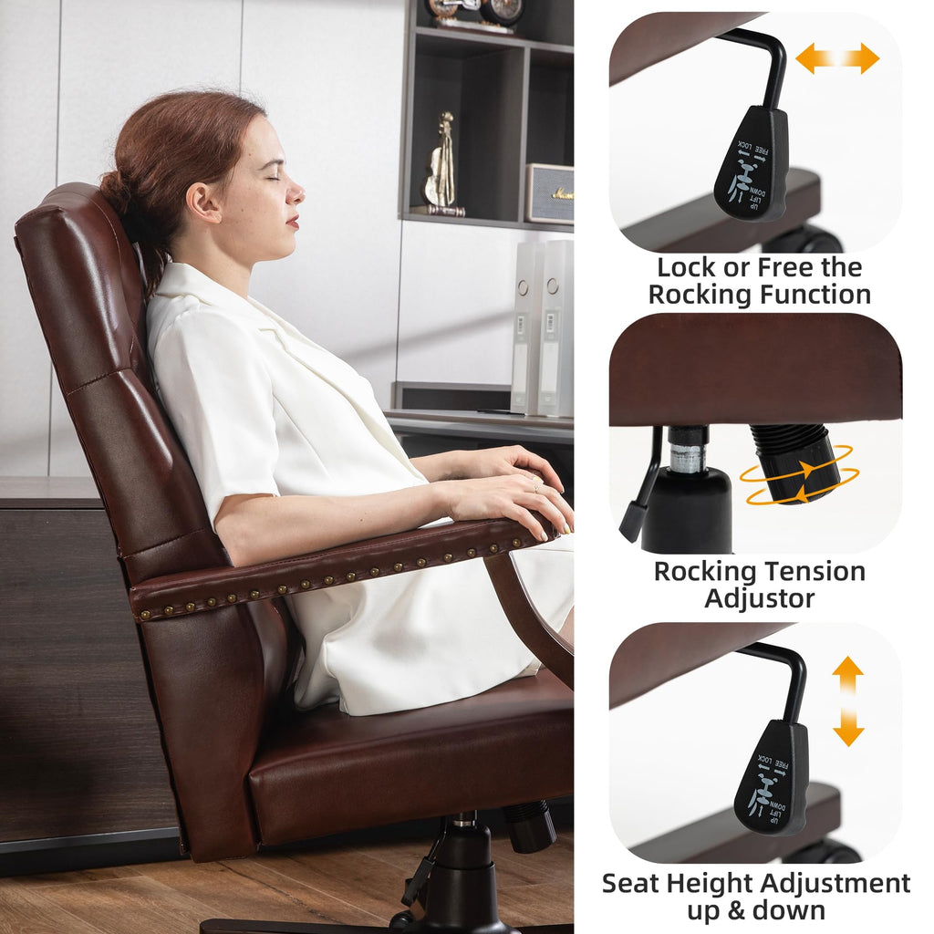 Brown Faux Leather High Back Executive Office Chair L6552
