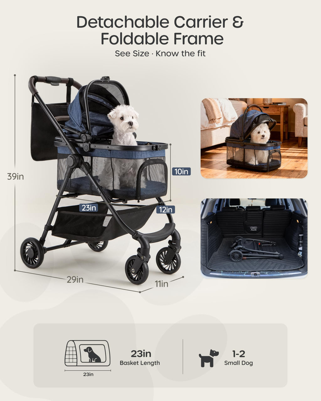 Foldable Pet Stroller with Detachable Carrier G564