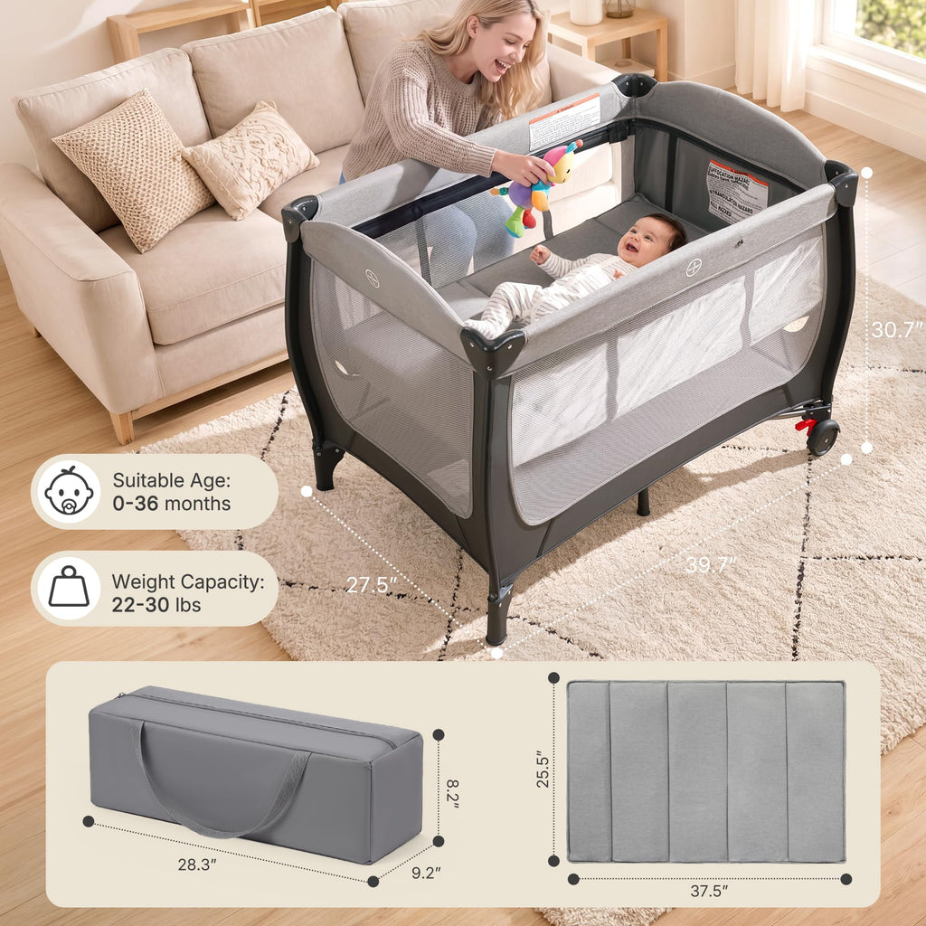 4-in-1 Pack and Play with Bassinet, Gray W8002