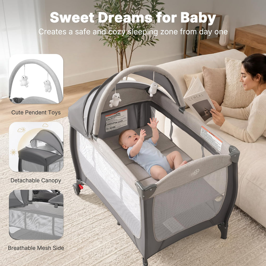 4-in-1 Pack and Play with Bassinet, Gray W8002