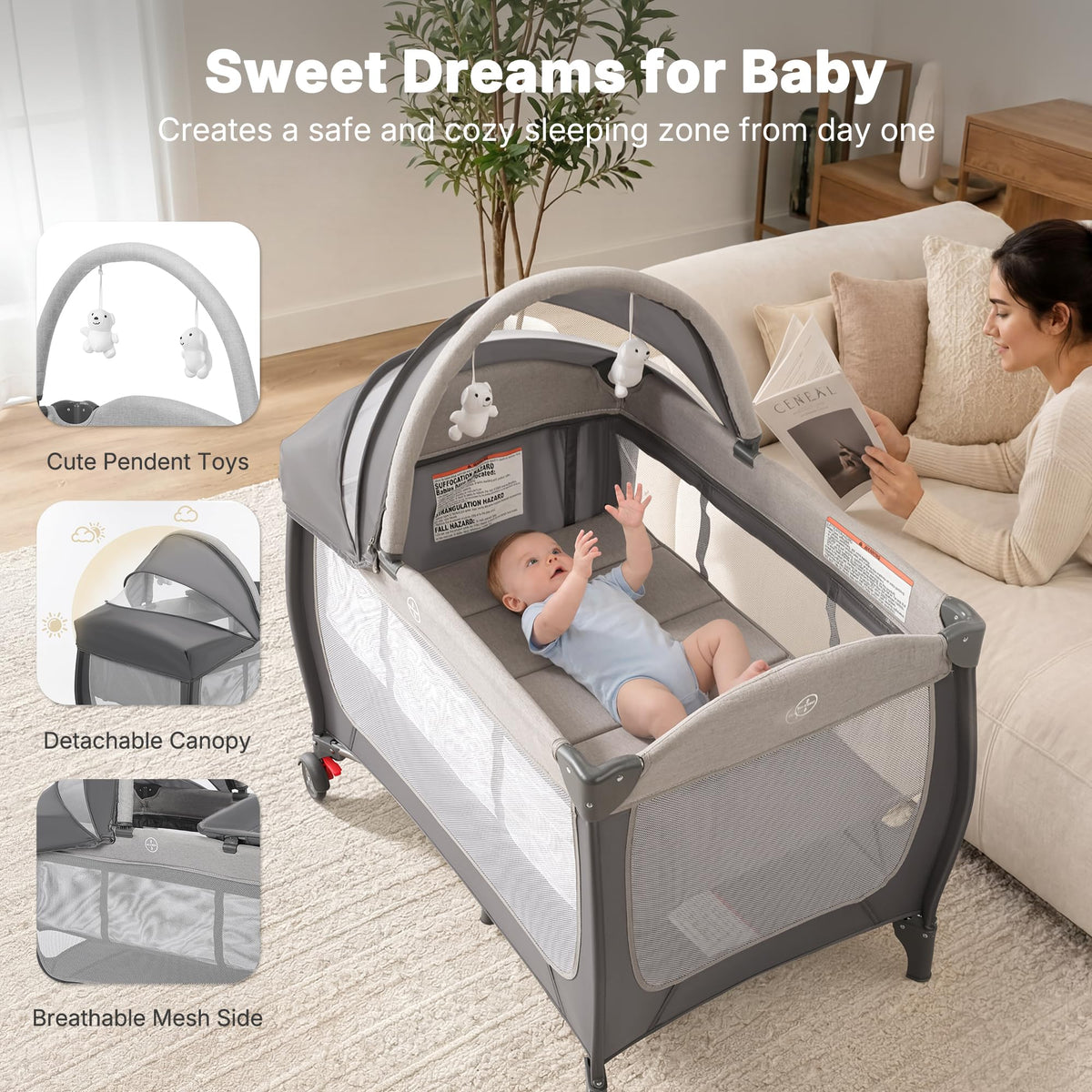 4-in-1 Pack and Play with Bassinet, Gray W8002
