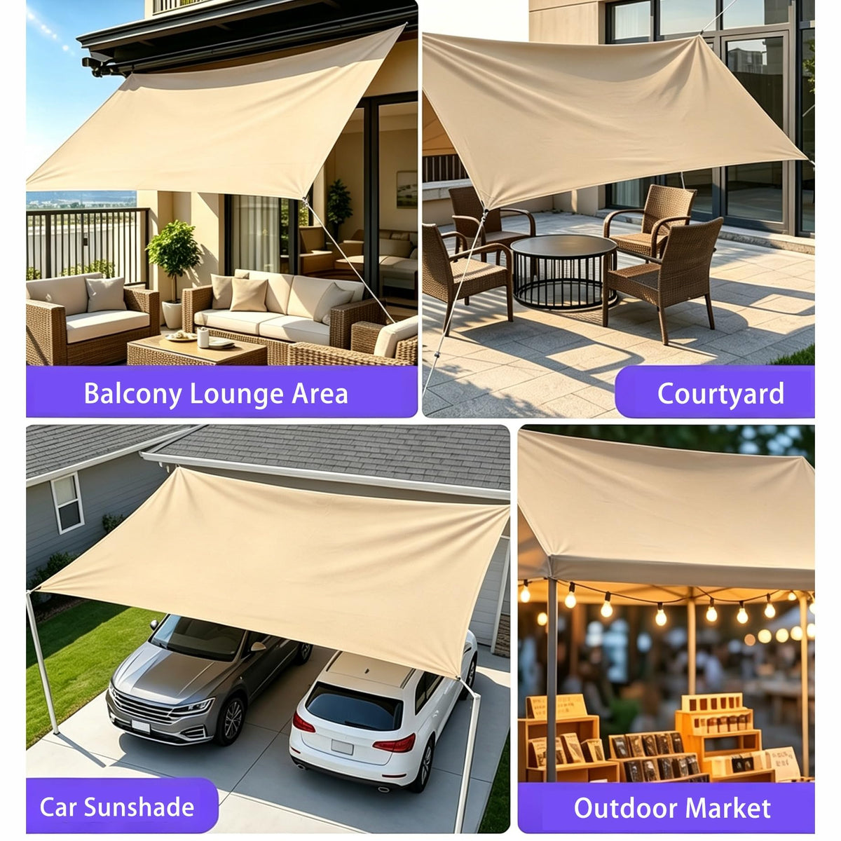 Waterproof Heavy-Duty Rectangle Sun Shade Sail with Rope G628546