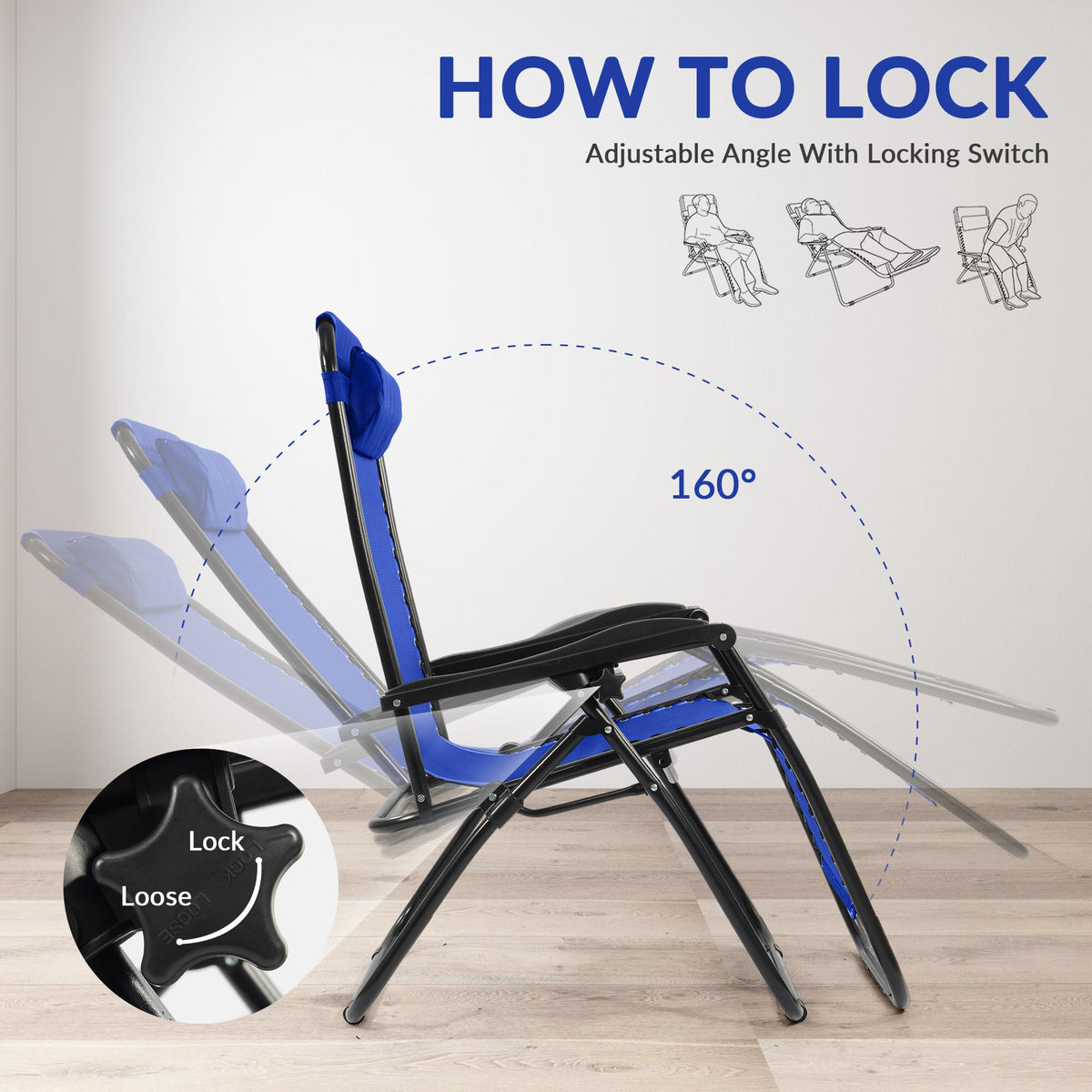 Zero Gravity Chair Set of 2 with Cup Holder Blue X3126