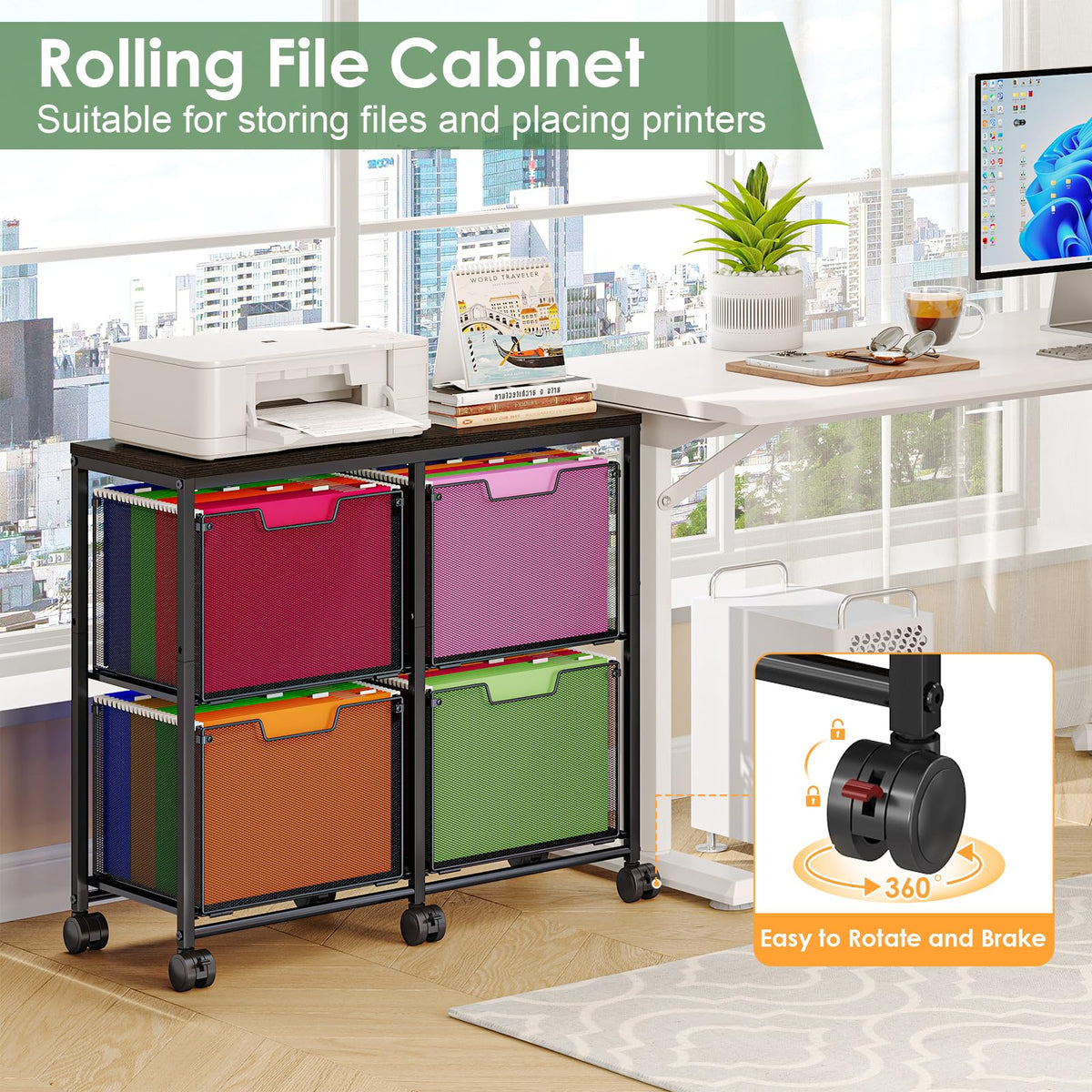 Black 4 Drawer Mobile File Cabinet J5486