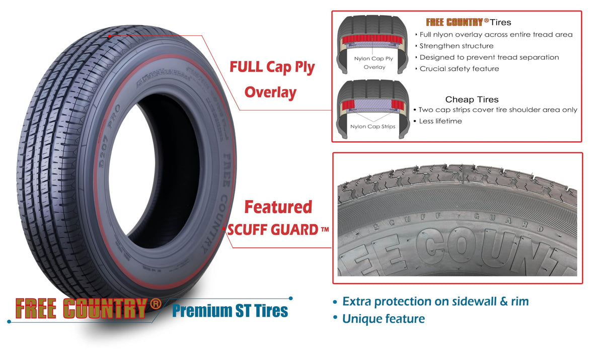 Trailer Tire Wheel ST205/75R15 Black Mod Rim N366