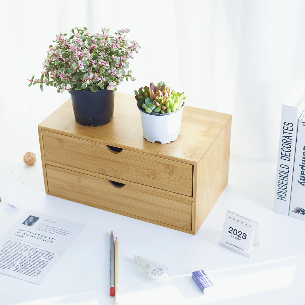 Bamboo Desk Organizer with Drawers I46097
