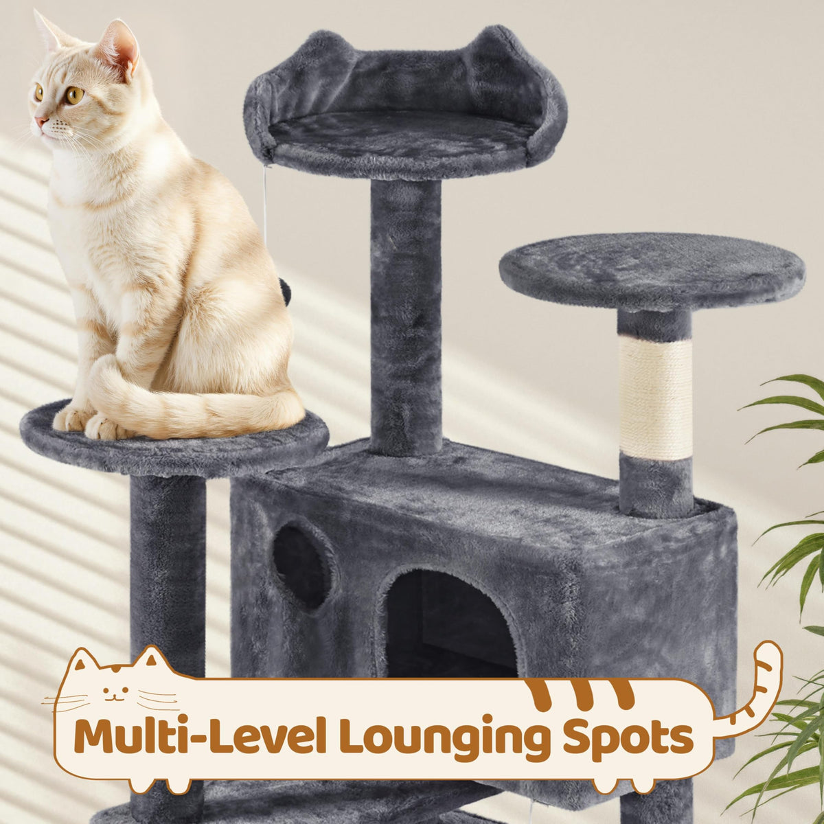 70in Multi-Level Cat Tree with Sisal Scratching Posts O994