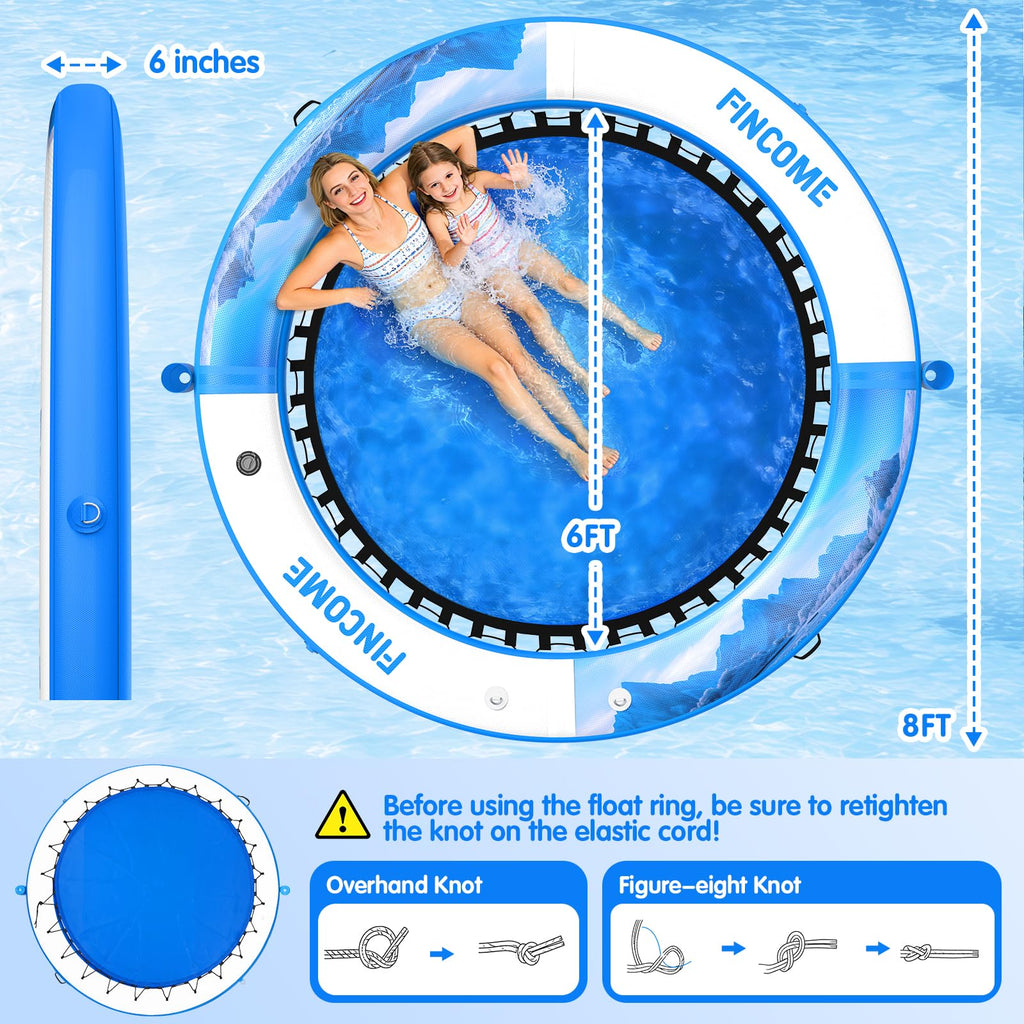 Inflatable Water Hammock Floating Dock 8FT Round with Water Ladder and Cup Holder Light Blue V595442