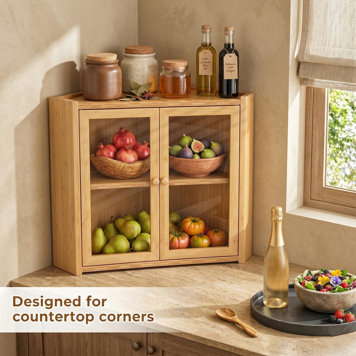 Double Layer Bamboo Bread Box with Clear Windows and Double Doors X243