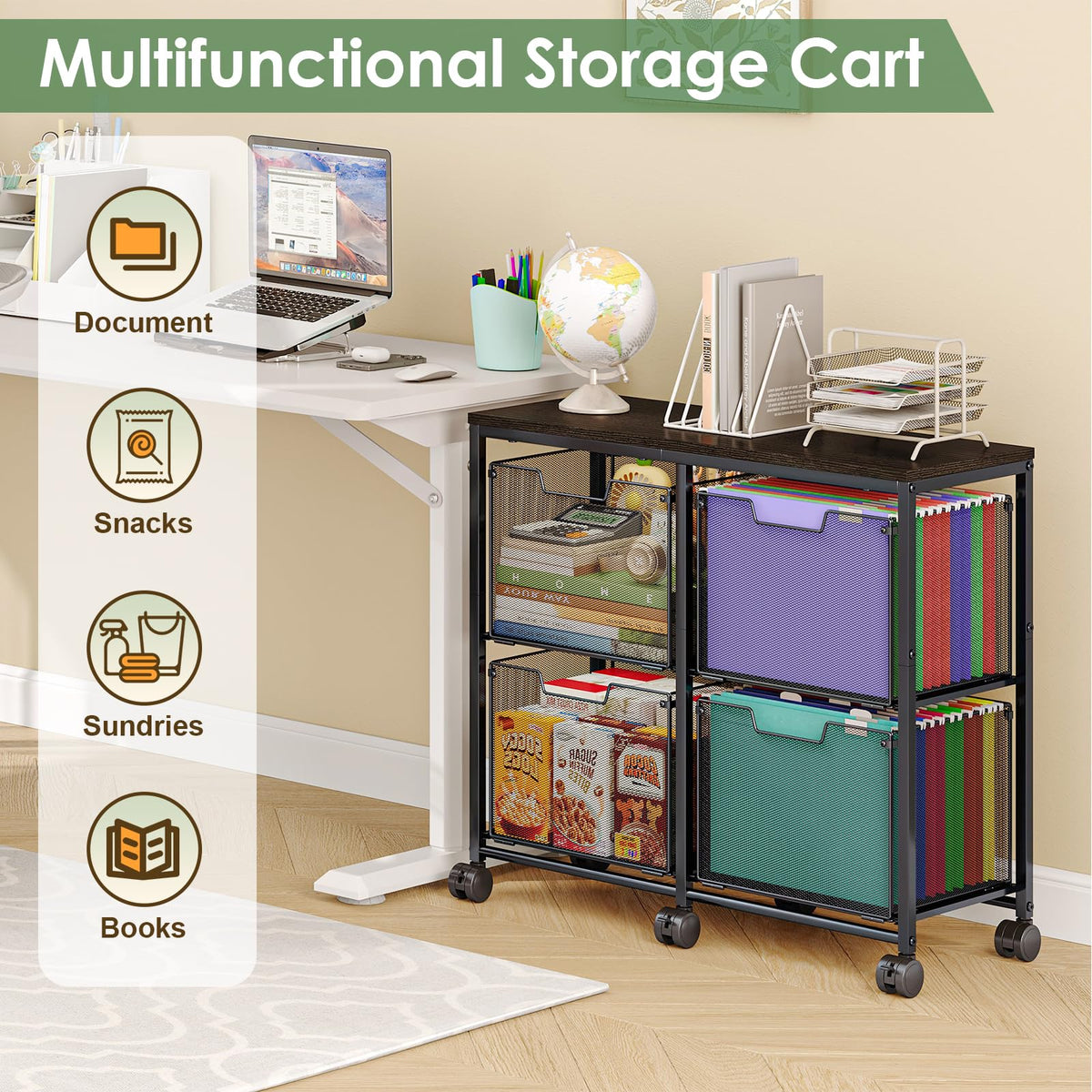 Black 4 Drawer Mobile File Cabinet J5486