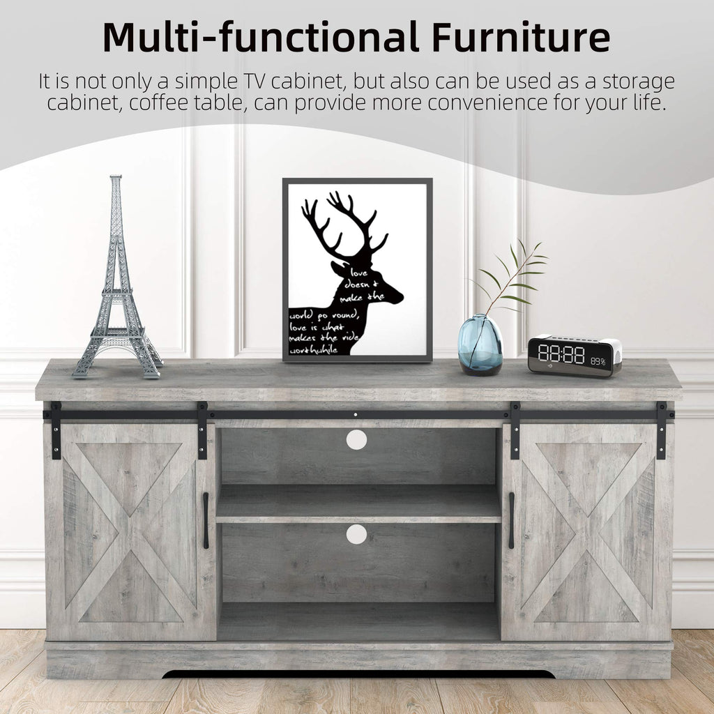 65 Inch Oak TV Stand with Storage Cabinet V57549