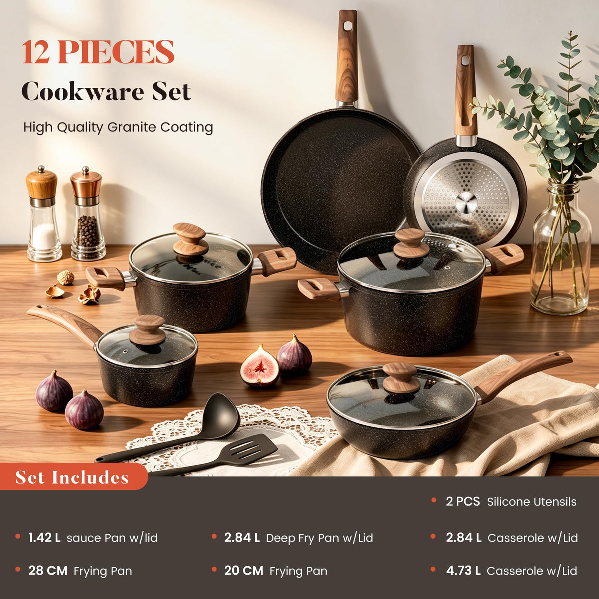 12 Pcs Non Stick Induction Cookware Set R42856