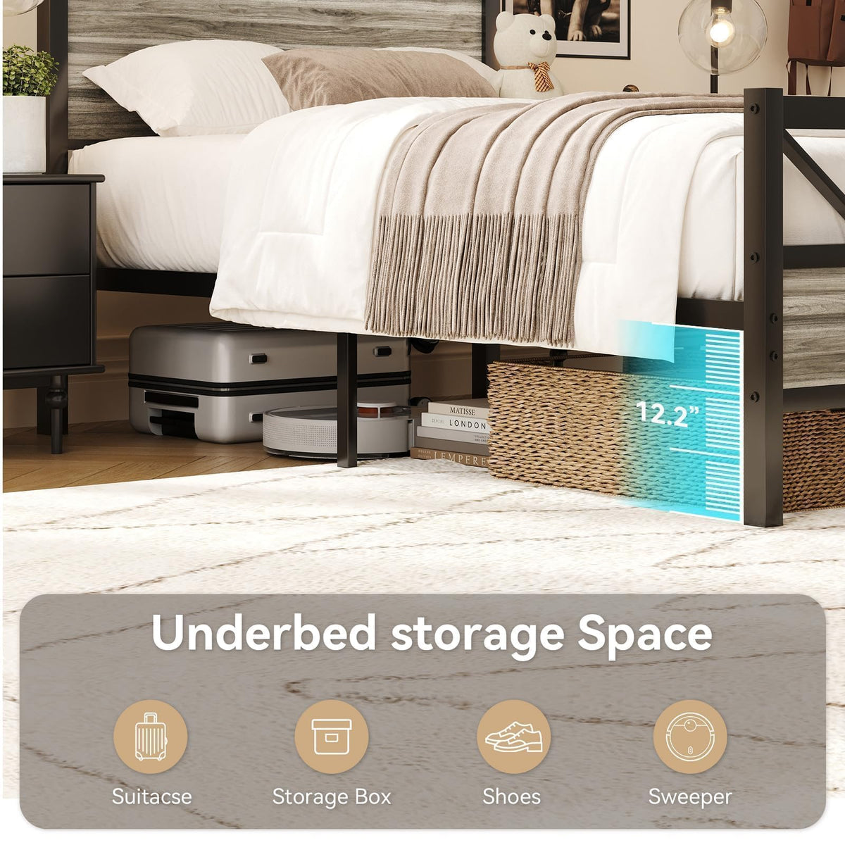 Wash Grey Twin Size Bed Frame with Tall Headboard M44472