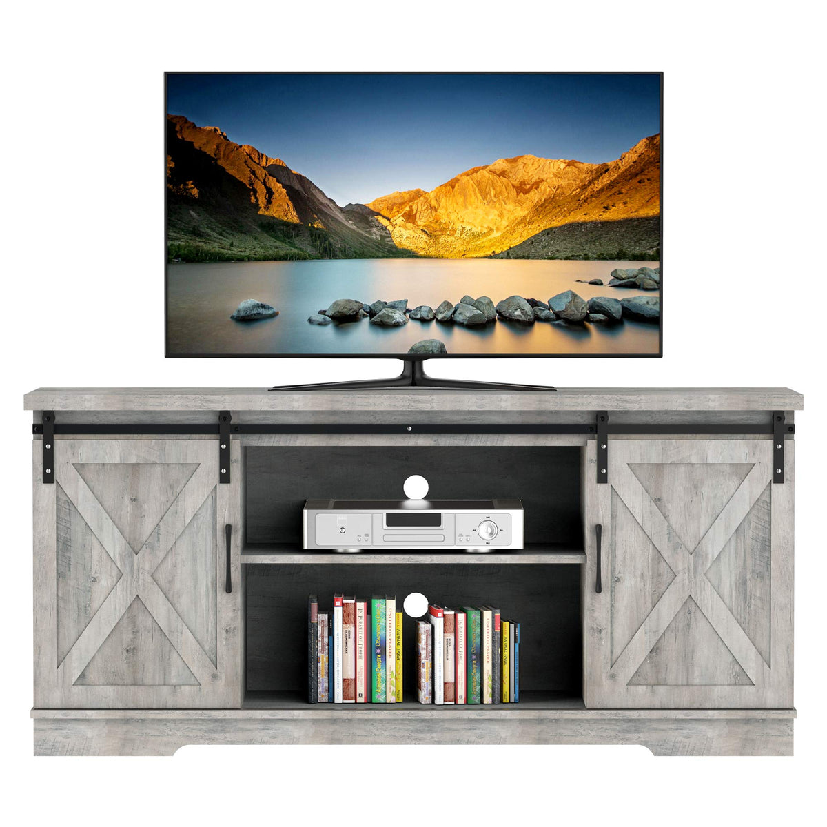 65 Inch Oak TV Stand with Storage Cabinet V57549
