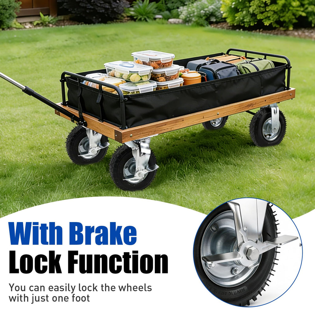 8 Inch Heavy Duty Pneumatic Caster Wheels with Brake, 1000 lbs Capacity, Set of 4 T31112