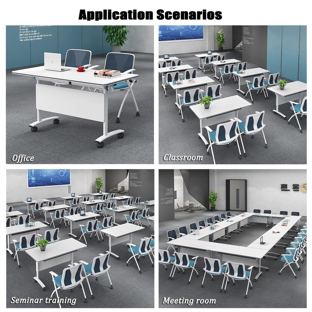 Folding Portable Conference Room Table with Metal Frame and Wheels O347173