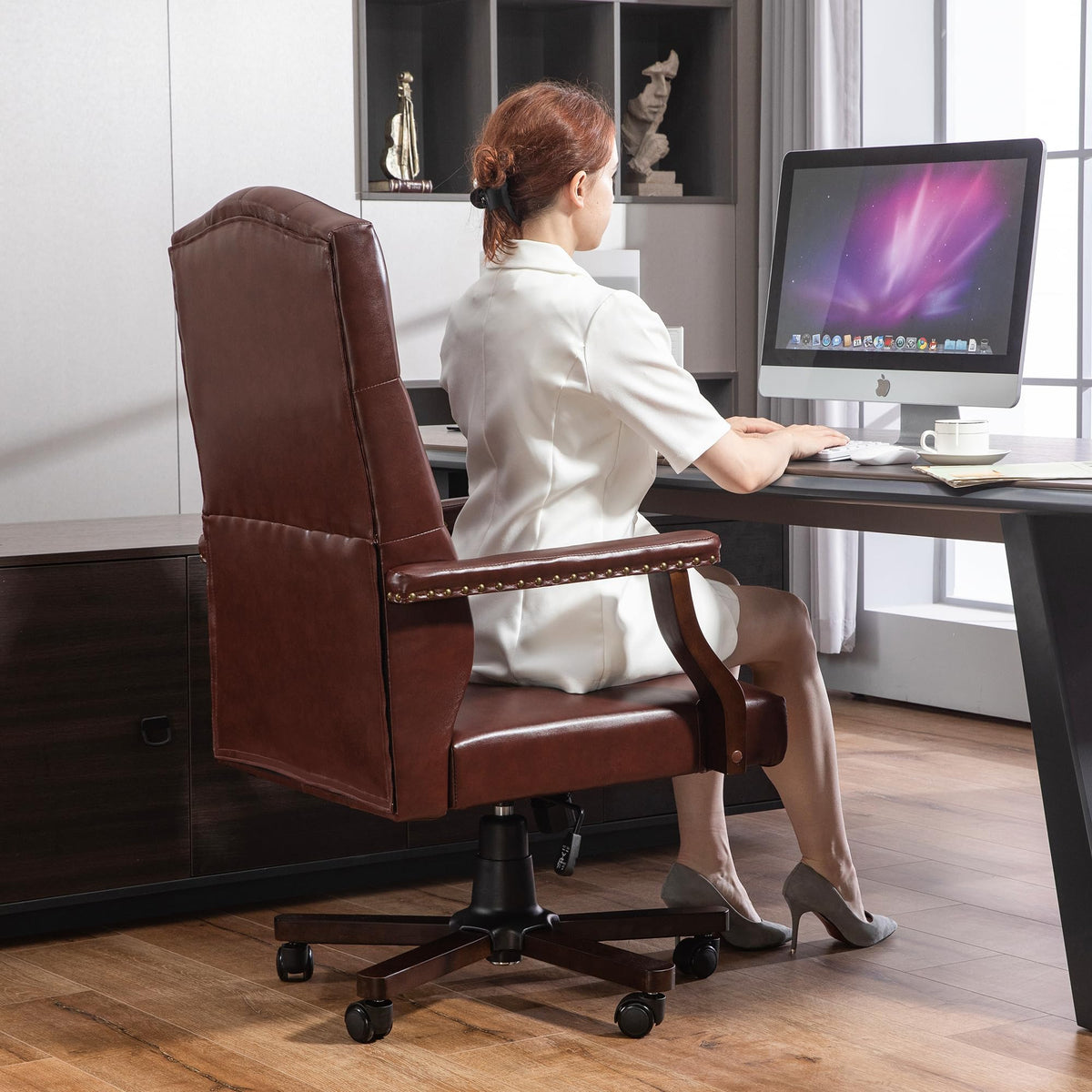Brown Faux Leather High Back Executive Office Chair L6552