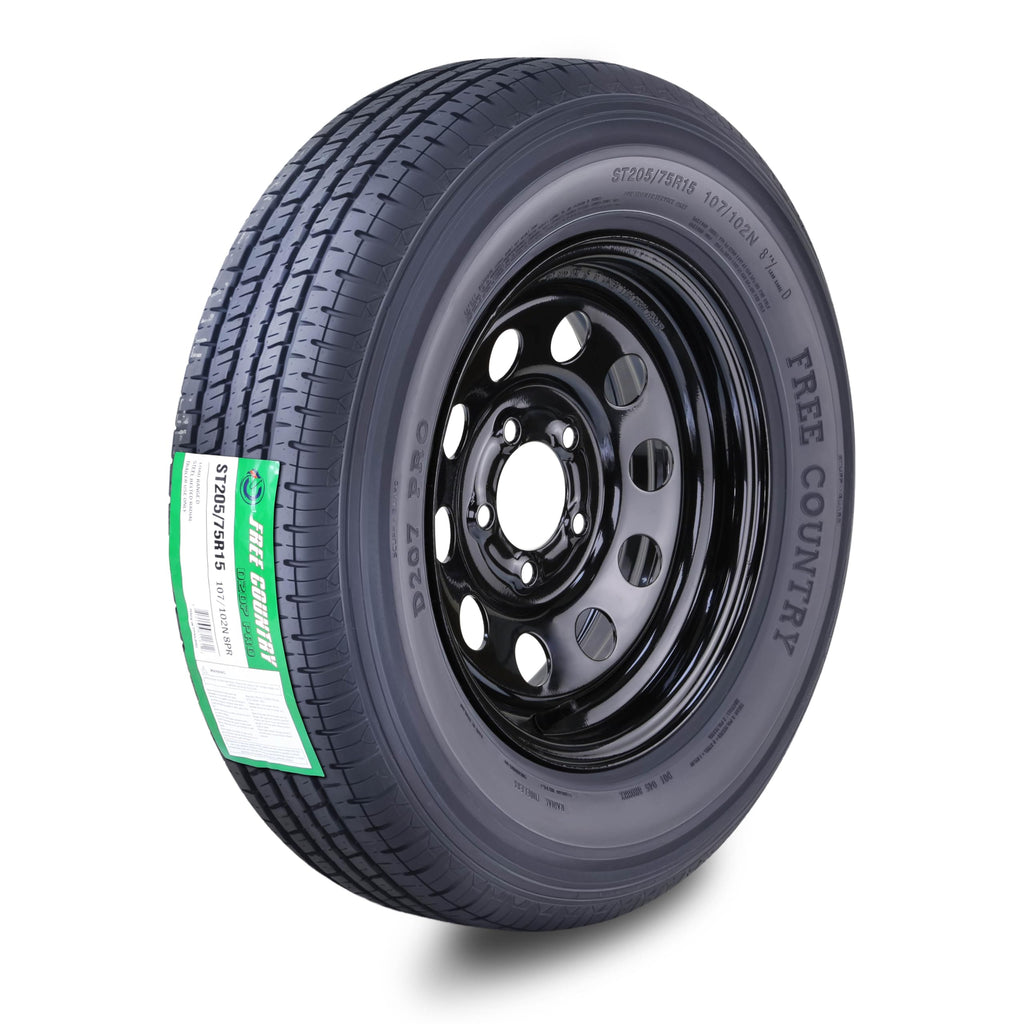 Trailer Tire Wheel ST205/75R15 Black Mod Rim N366