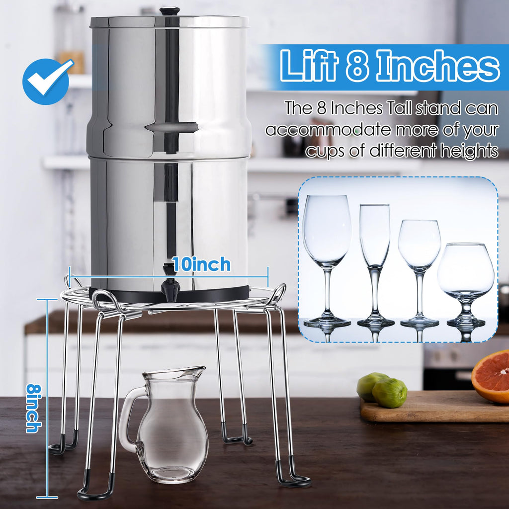 10" Diameter 8" Tall Stainless Steel Gravity Fed Water Filter Stand J32320
