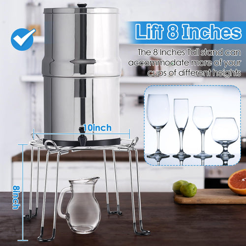 10" Diameter 8" Tall Stainless Steel Gravity Fed Water Filter Stand J32320