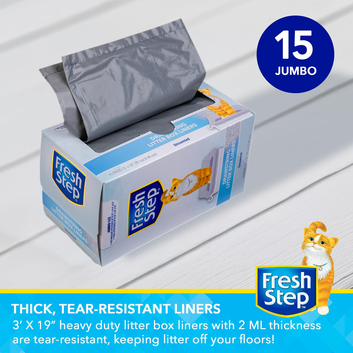 Unscented Drawstring Cat Litter Box Liners, 15 Ct T465014