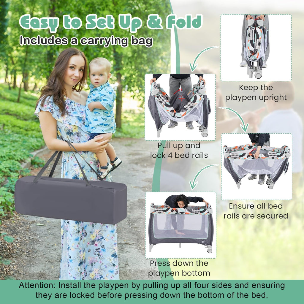 4 in 1 Pack and Play Portable Baby Playard with Bassinet D22288