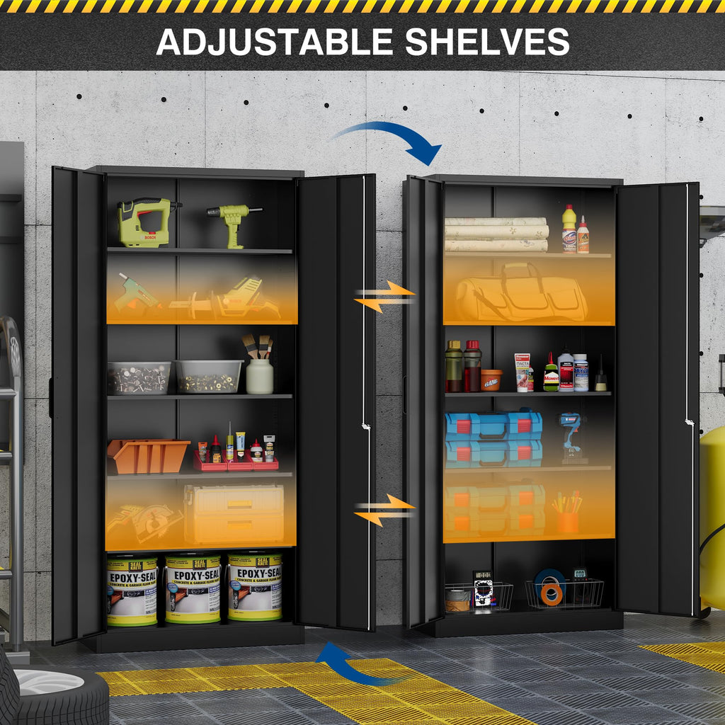 71” Tall Black Steel Storage Cabinet with Lockable Doors and Adjustable Shelves H85735
