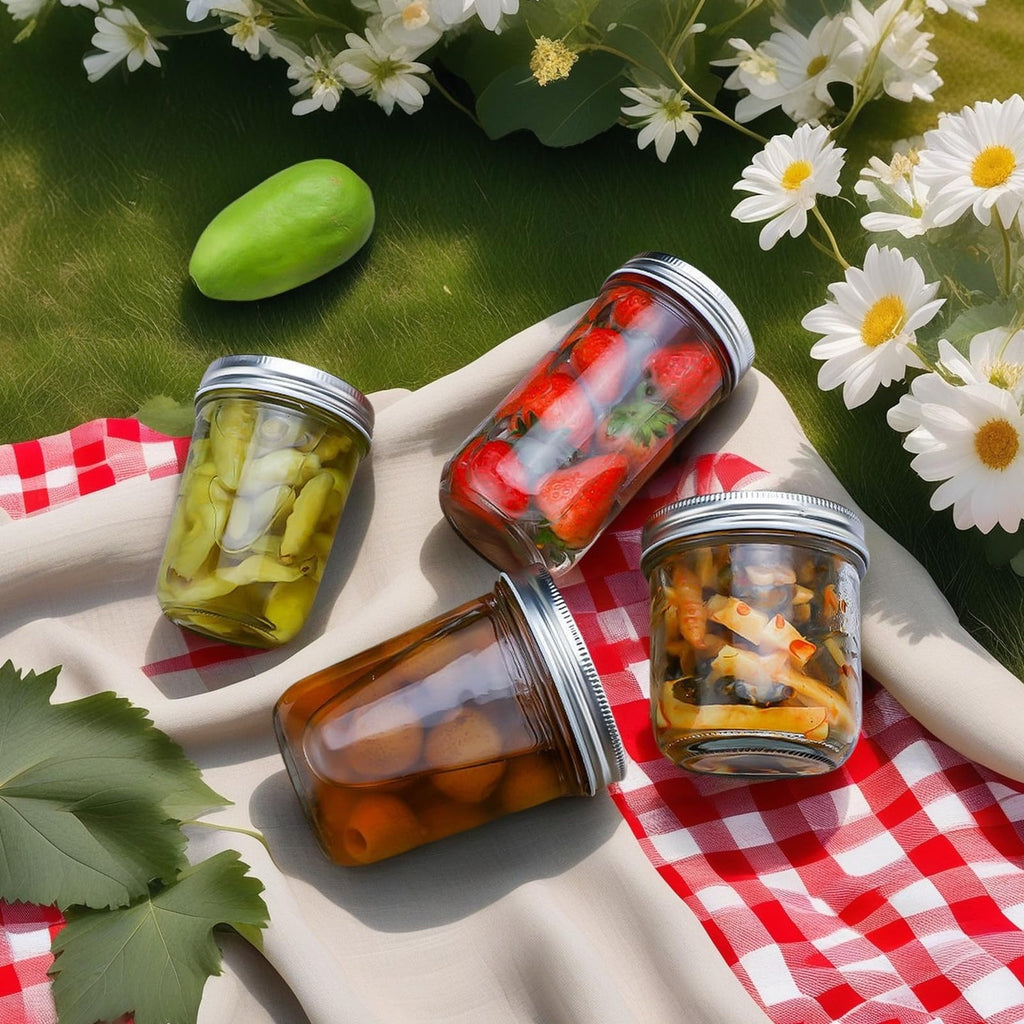 12 Pc 16 oz Wide Mouth Glass Mason Jars with Lids L8256