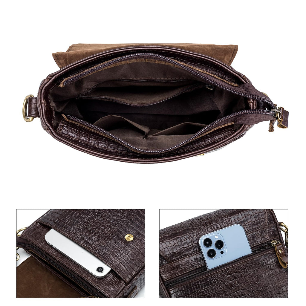 Leather Crocodile Embossed Messenger Bag Q871199