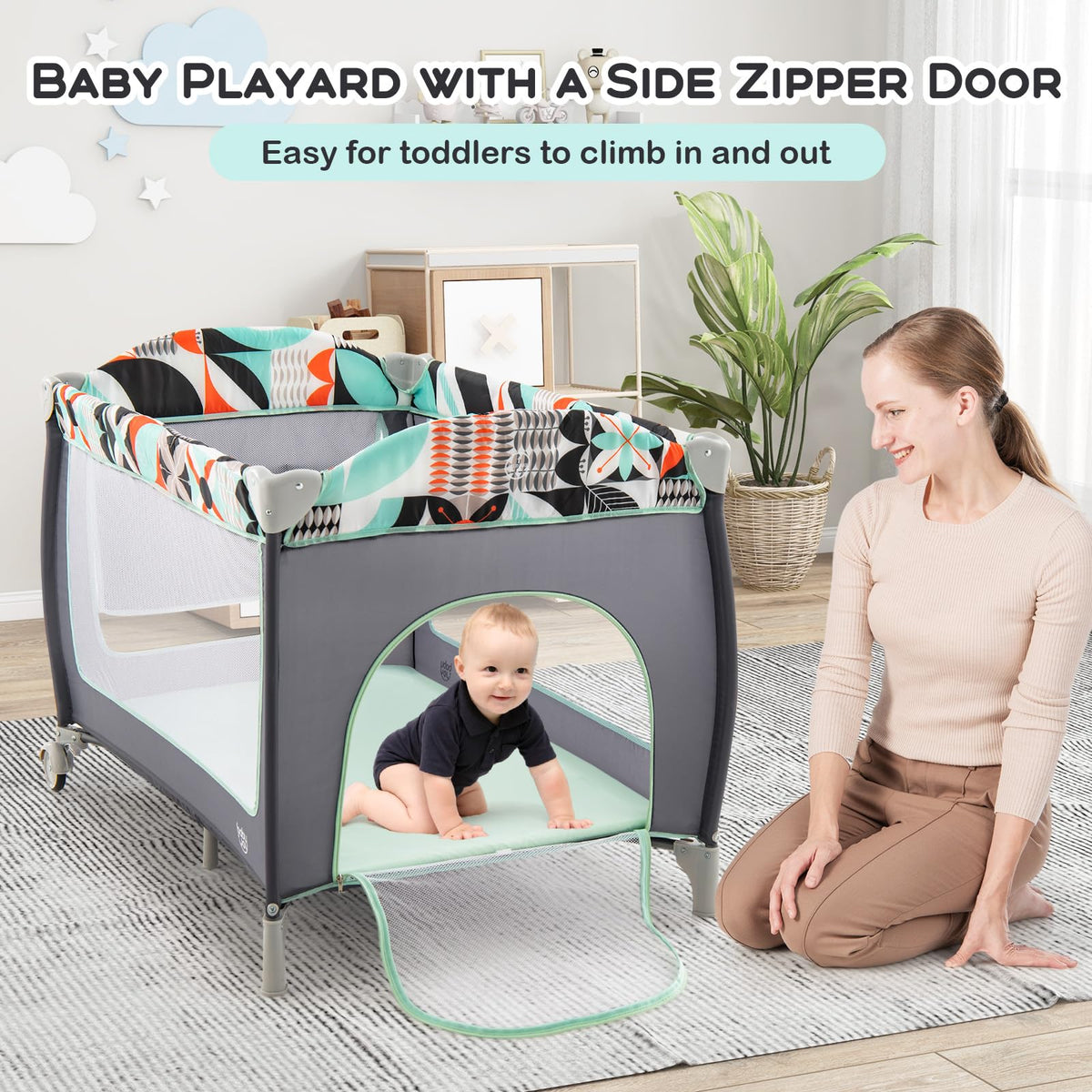 4 in 1 Pack and Play Portable Baby Playard with Bassinet D22288