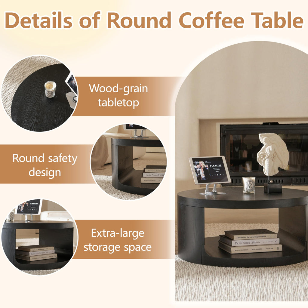 Black Round Coffee Table with Storage N8147