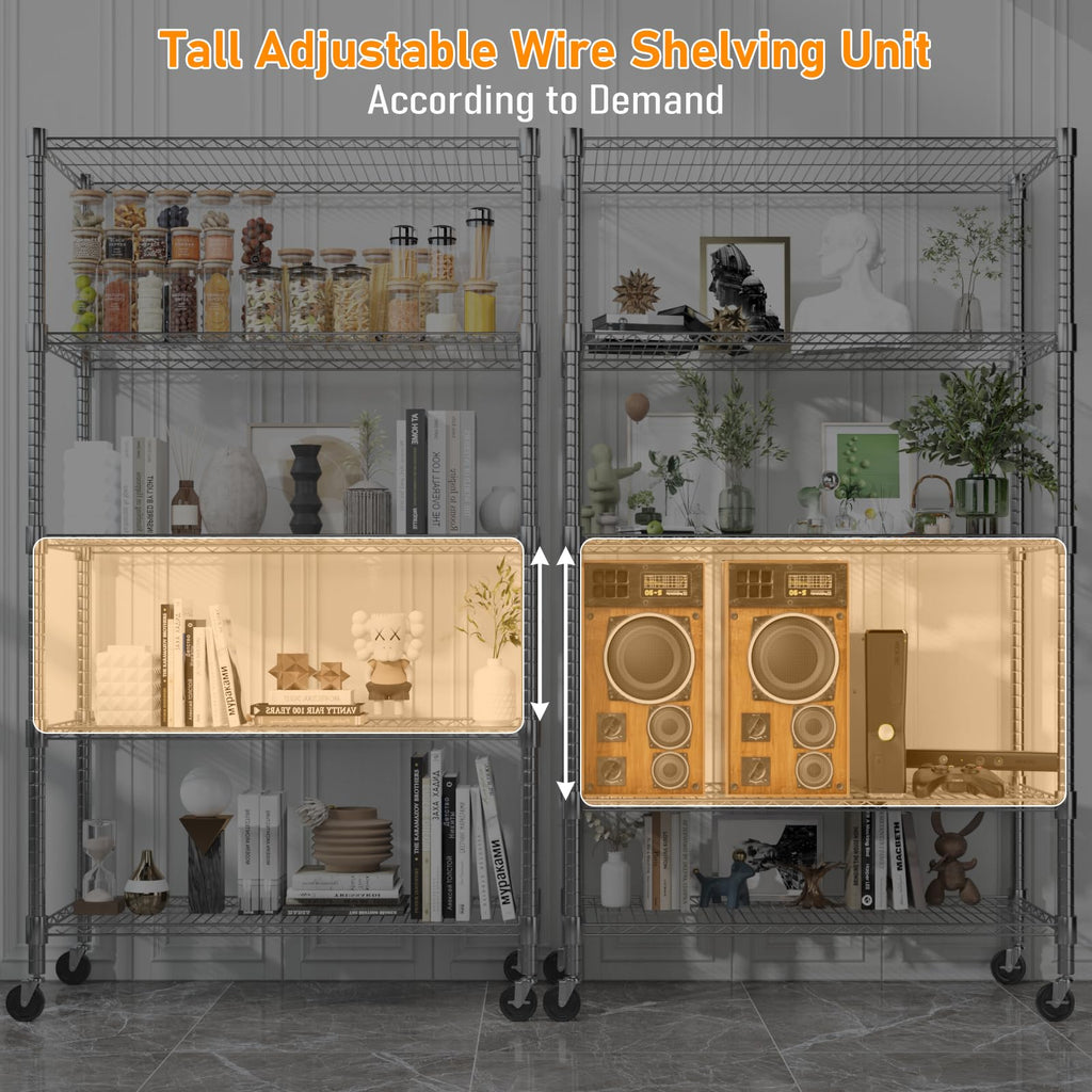 5-Tier Adjustable Steel Wire Shelving with Wheels Q39290