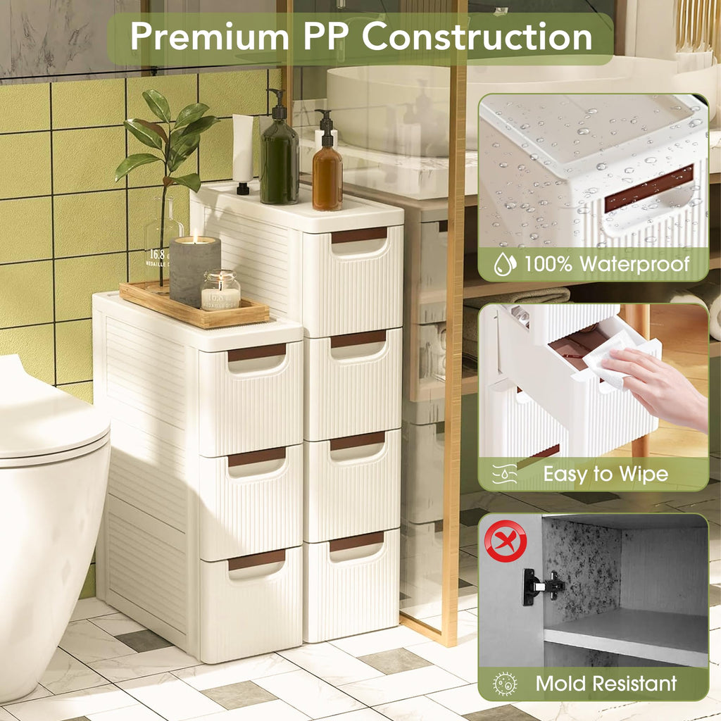 White 3 Drawers Narrow Plastic Bathroom Storage Cabinet D672298